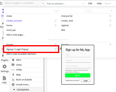Bubble Tutorial Sign up Login Popup for No Code Whatsapp Clone