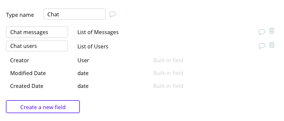Bubble Whatsapp Chat App Clone Data Type and Fields
