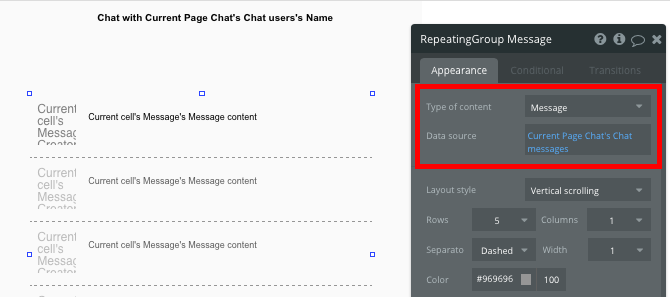 RepeatingGroup Data source for Bubble Chat app tutorial