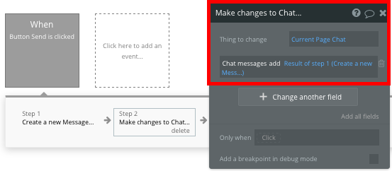 Workflow walkthrough for no code whatsapp chat in Bubble