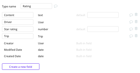 Bubble Uber Clone Tutorial Rating Data Type and Fields