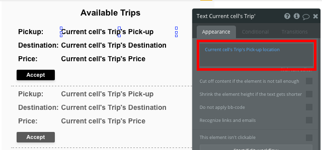 Bubble Repeating Group Tutorial Uber Rideshare App