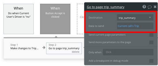 Bubble Rideshare app Trip Summary workflow