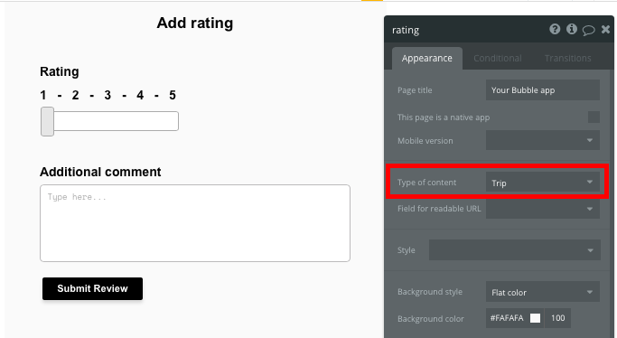 Bubble Uber Clone Ratings Page Template
