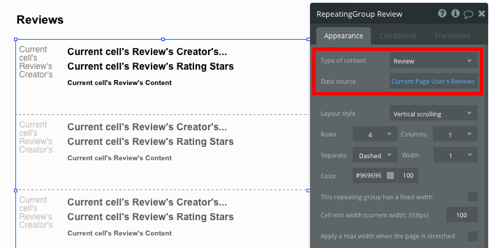 Bubble Repeating Group Tutorial for No Code Review Page