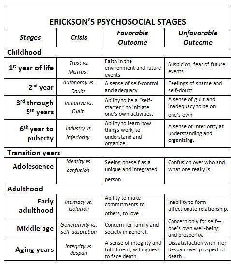 Erikson's stages of cognitive development sale