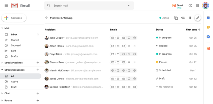 Send a mail merge with automatic follow-up sequences in Gmail - Streak