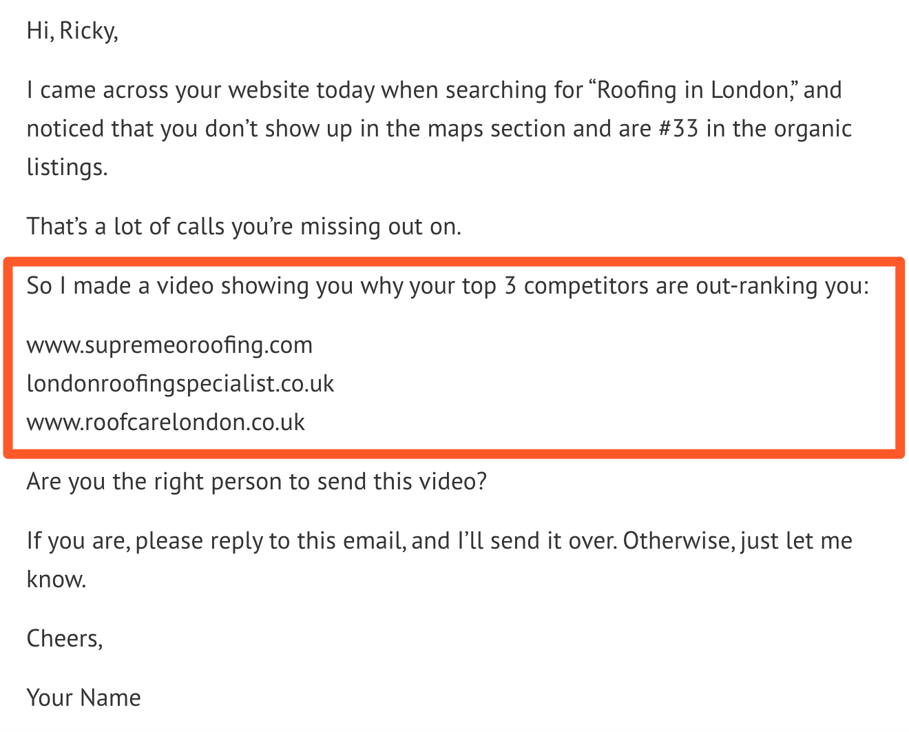 a sample cold outreach email that uses a pain point to gain the prospect’s interest and trust