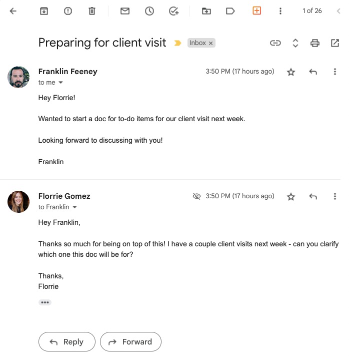 screenshot two emails in conversation view