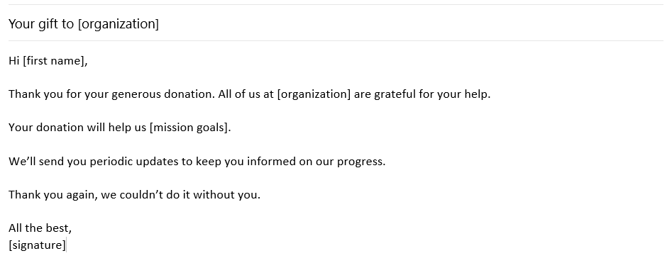 An email template for thanking donors