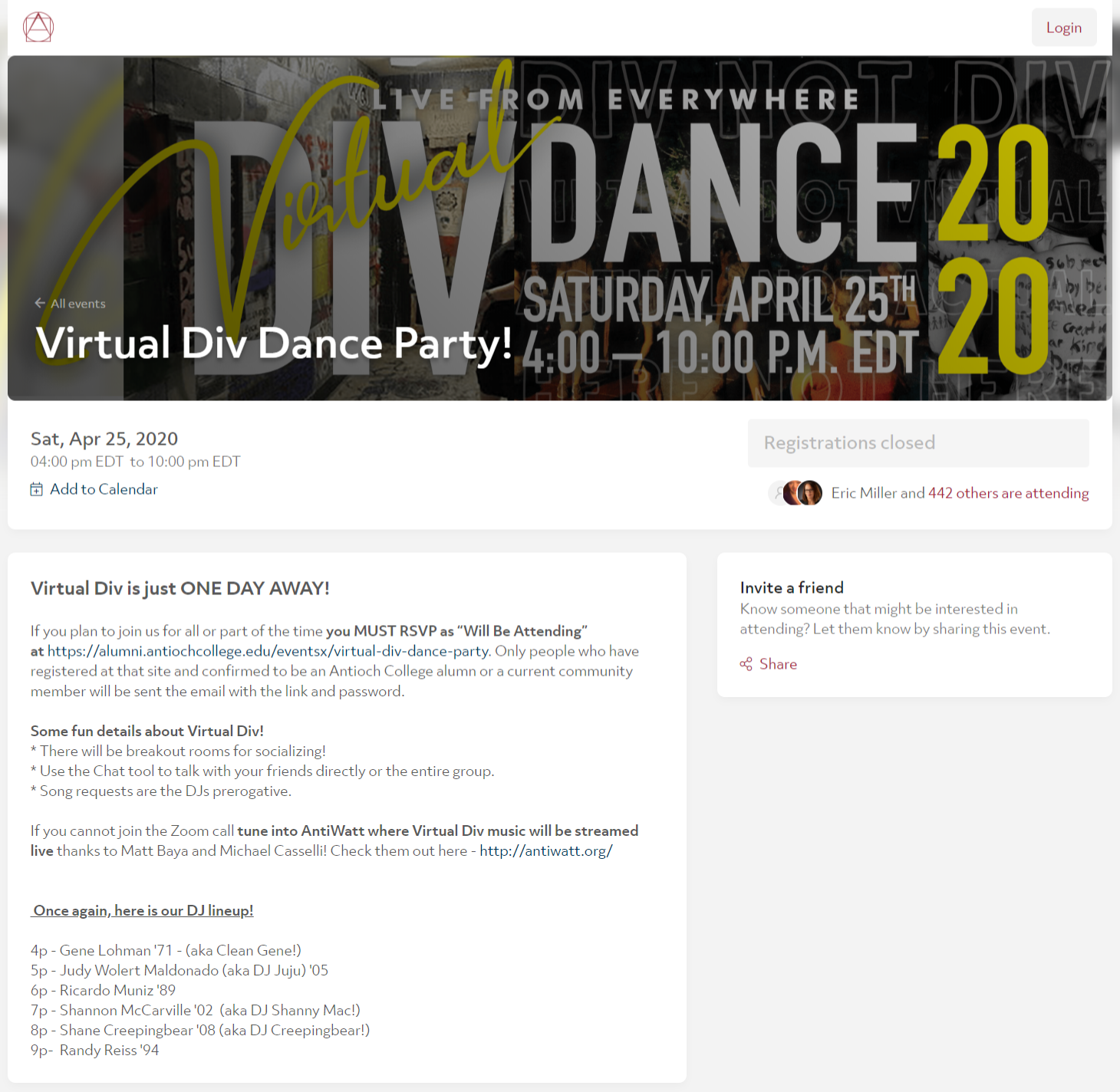 How Antioch College got 400+ attendees to a Virtual Dance Party in 11 days  amidst COVID-19 | Almabase