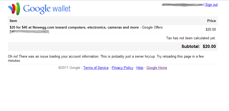 Google Newegg.com Offer Failure