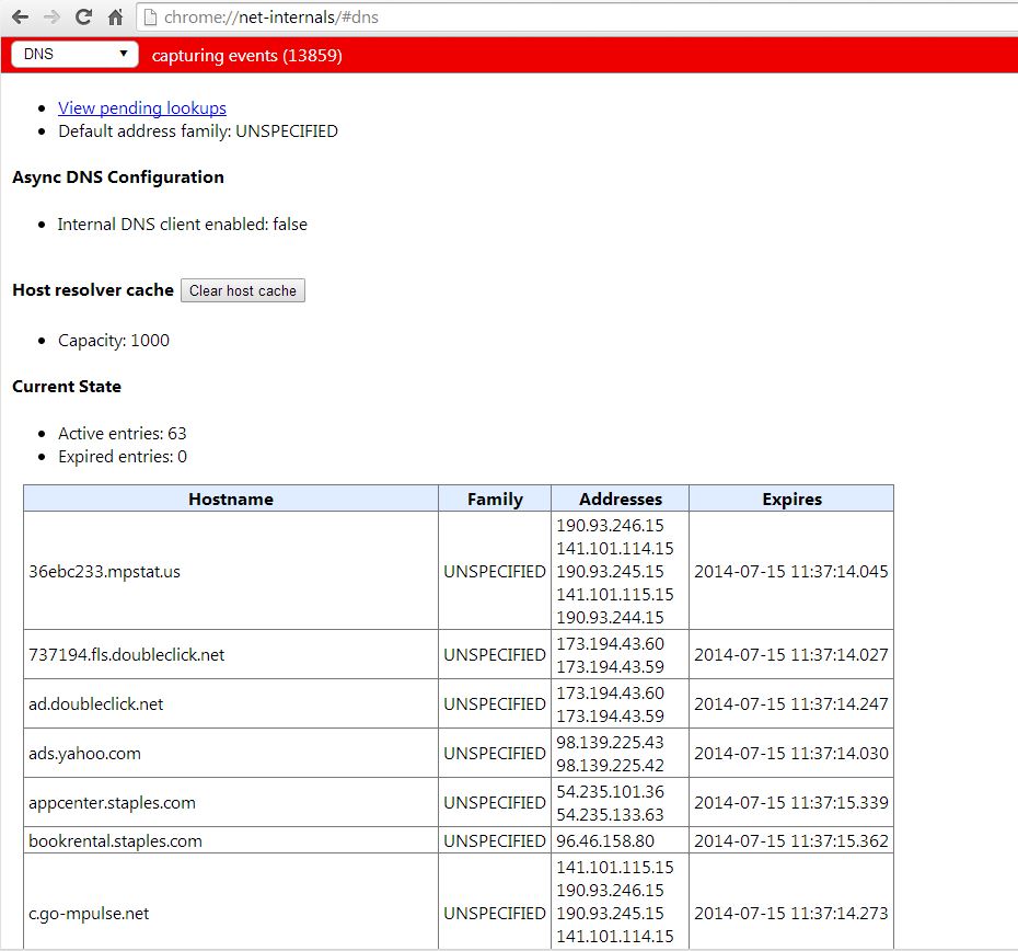 DNS cache chrome