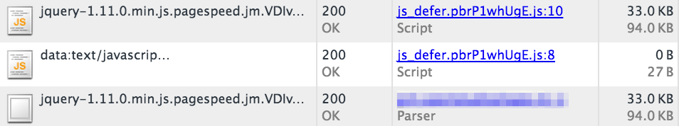 PageSpeed devtools jQuery