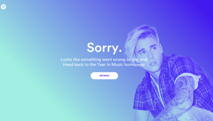 bieber spotify error page