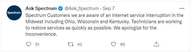 Official Spectrum Tweet on outage