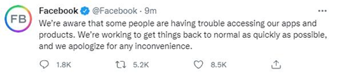 Official Facebook outage tweet