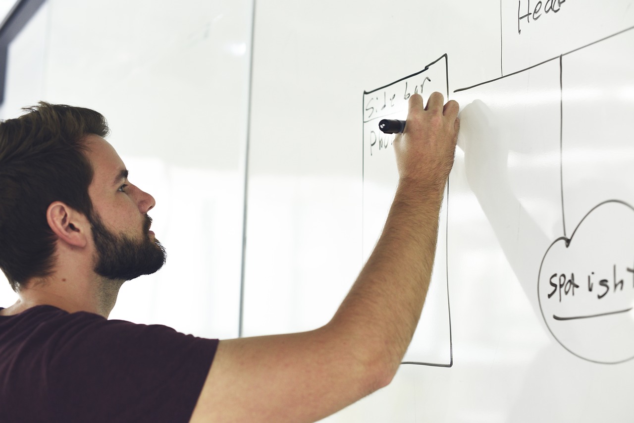 man writing on whiteboard