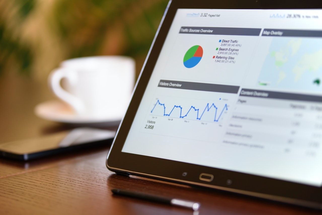 Data analytics dashboard on a tablet