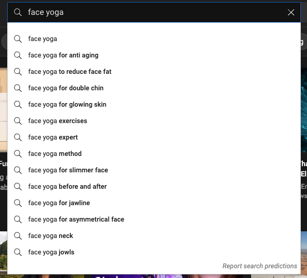 Face yoga YouTube search results