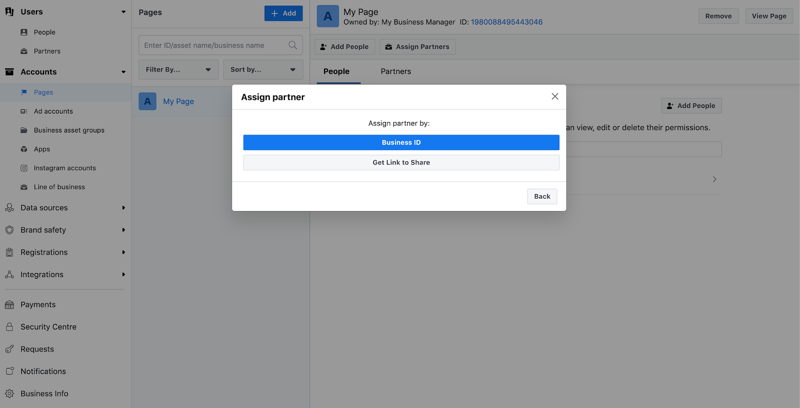 Assigning brand partner access in Facebook Business Manager