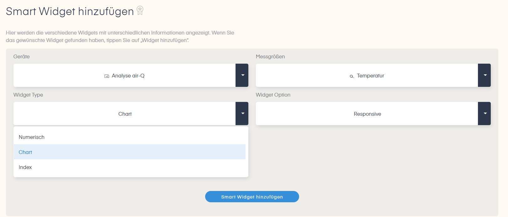 Instructions Sélection du mode d'affichage des air-Q Smart Widgetsf