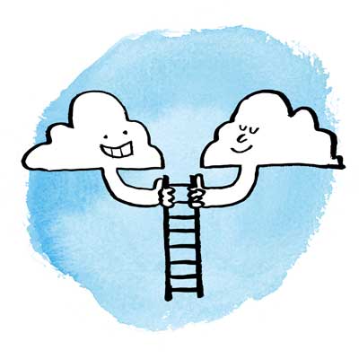 Two clouds holding a ladder