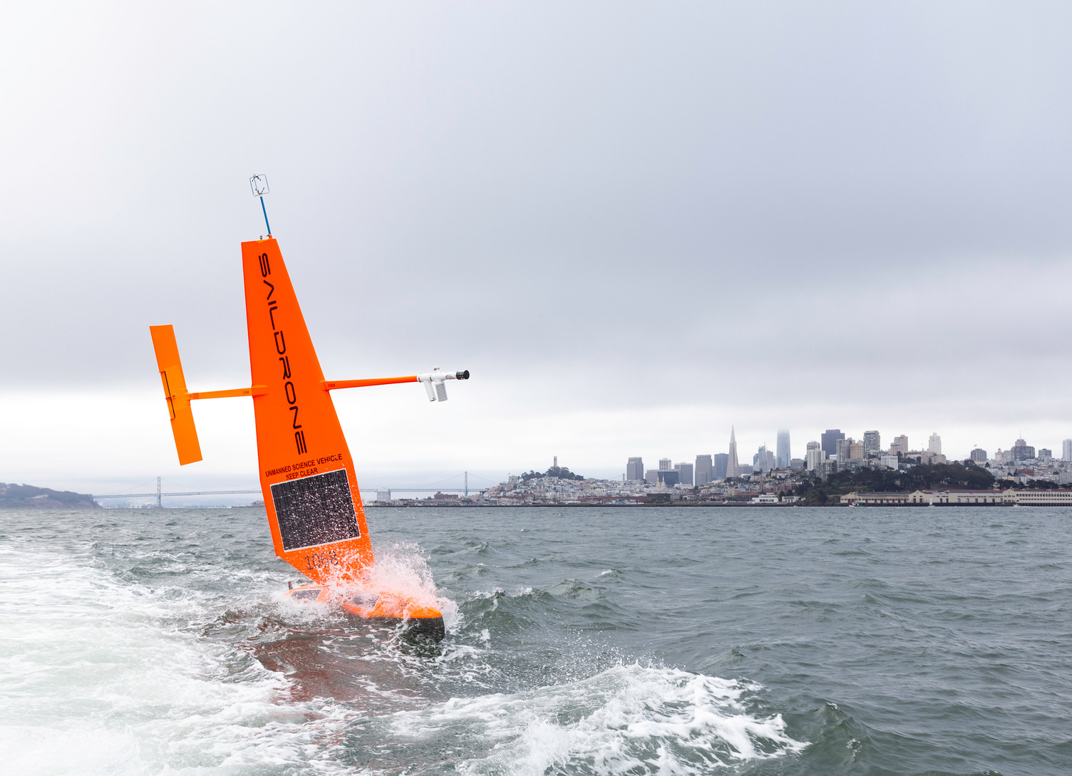 Saildrone Explorer with San Francisco in the background