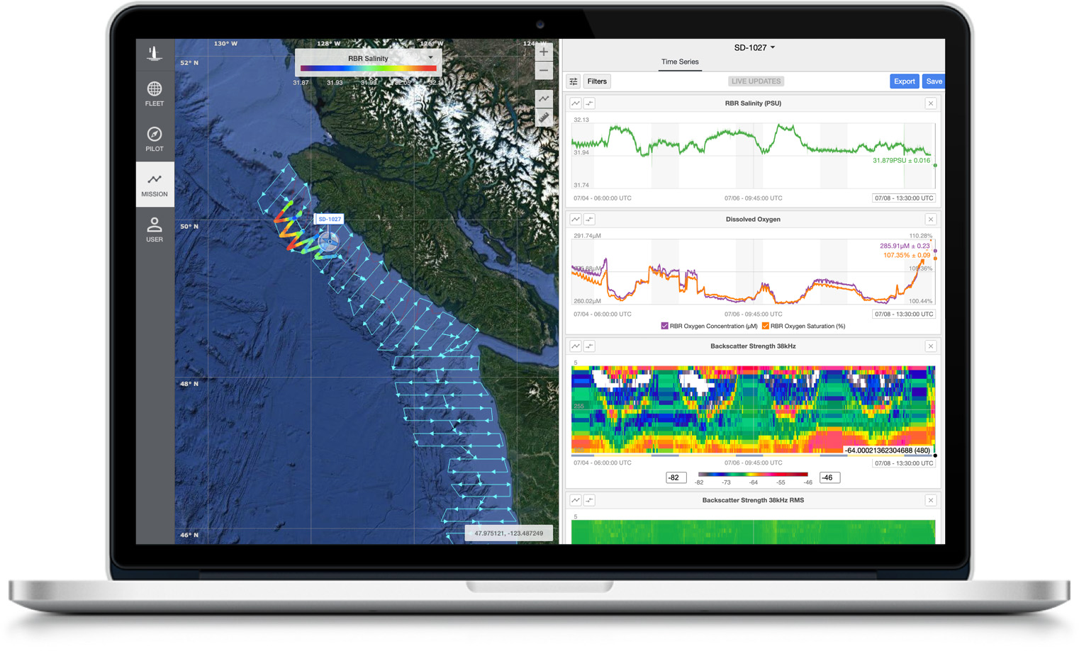 Saildrone Mission Portal showing echo sounder data