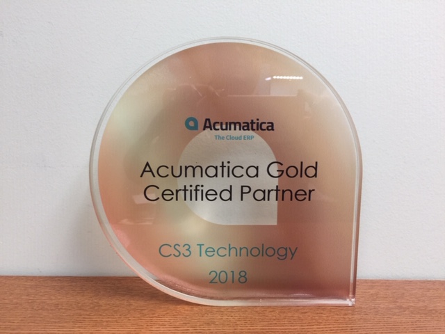 CS3 Technology's Acumatica Gold Certified Partner Award