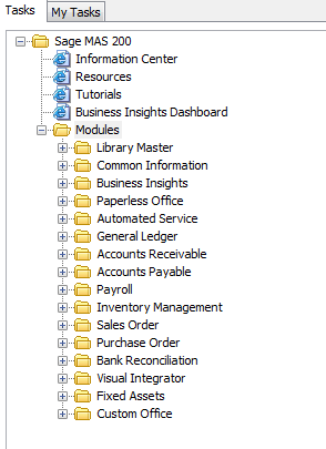 Tasks Dialog box in Sage 100