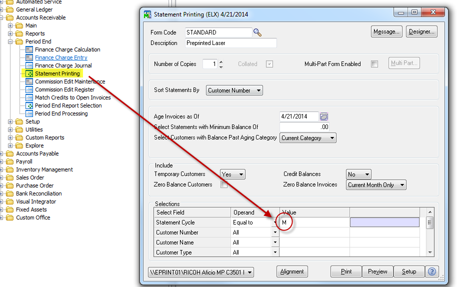 setting accounts receivable cycle date in Sage 100