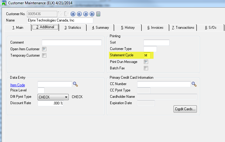 Sage 100 statement cycle menu