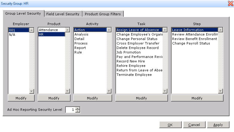 Changing Product Security Permissions in Sage HRMS