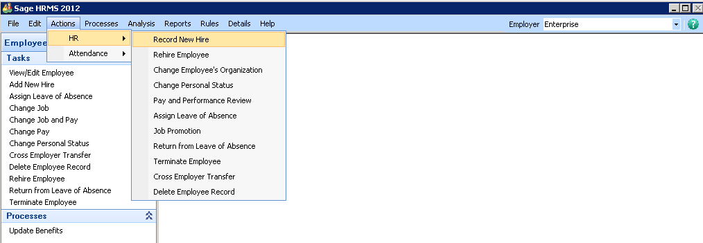 New Hire Dialog Box in Sage HRMS