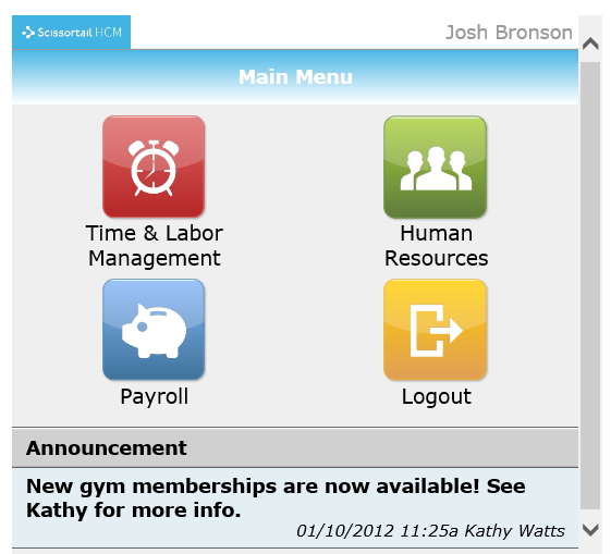 Mobile Landing page for Kronos Workforce