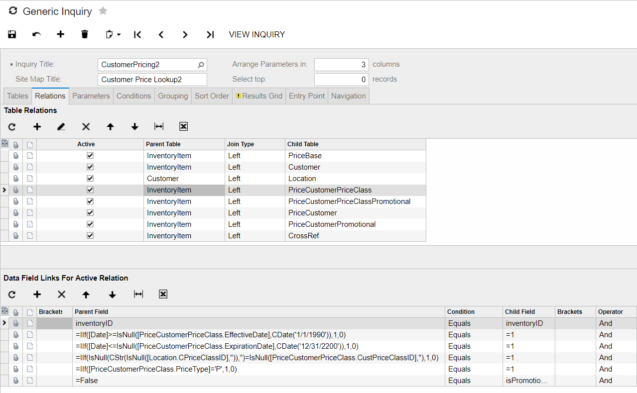 Price class look up in acumatica generic inquiry