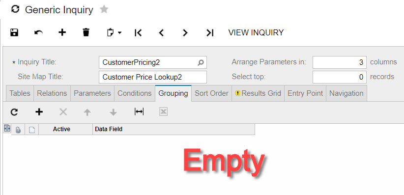 customer grouping in generic inquiry