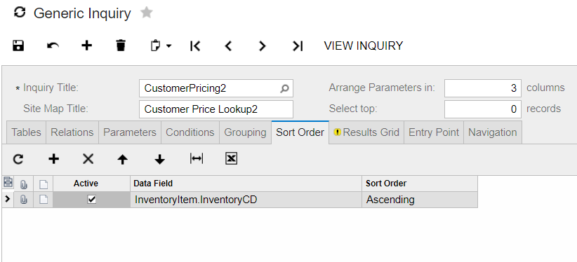 sort order in generic inquiry