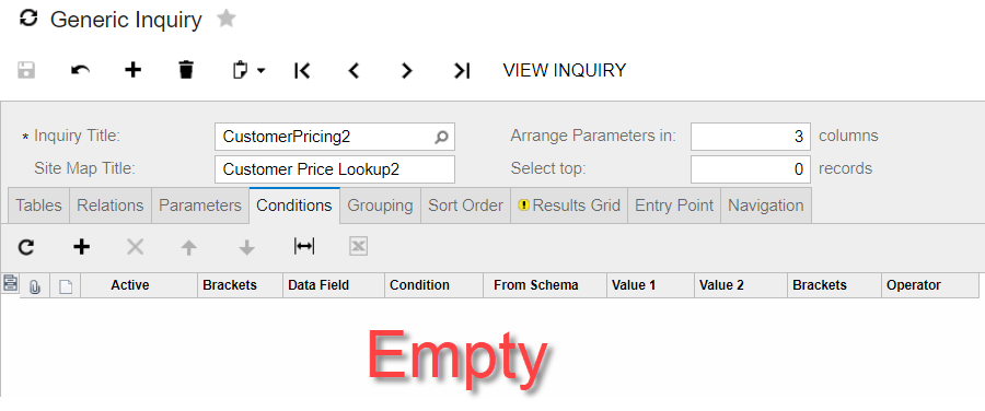 customer lookup conditions in acumatica's generic inquiry