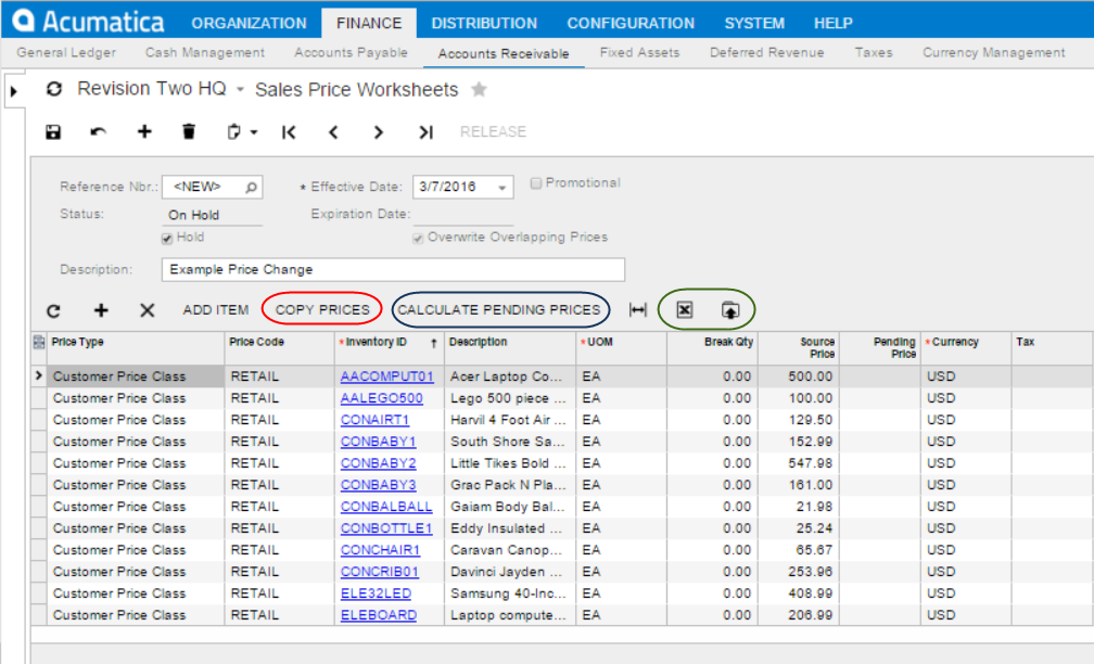 Acumatica sales price worksheets adding files