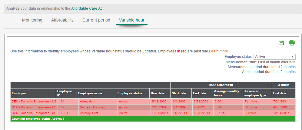 Variable hour report in My Workforce Analyzer