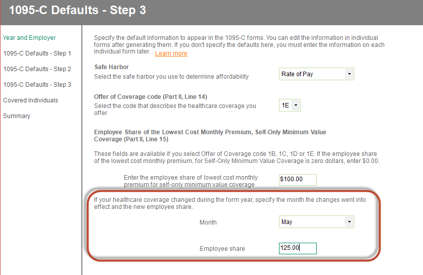 1095-C Default settings in My Workforce Analyzer