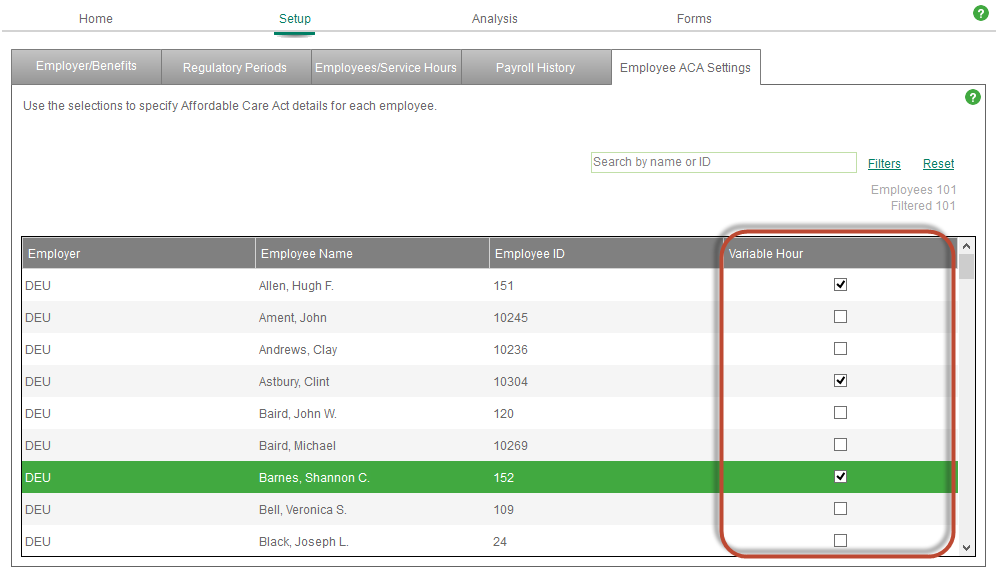 Variable Hour Employee ACA Settings