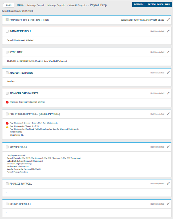 payroll management screen for Kronos workforce ready