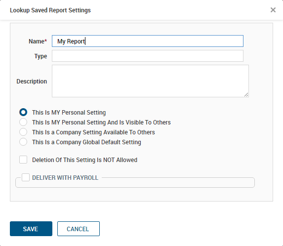 Report Lookup and Save dialog in Kronos