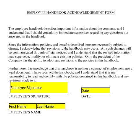 Employee Handbook Acknowledgement form