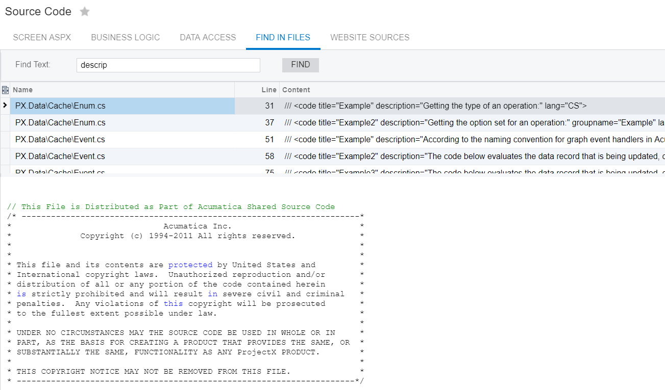 An example of Acumatica allowing people to use their source code.