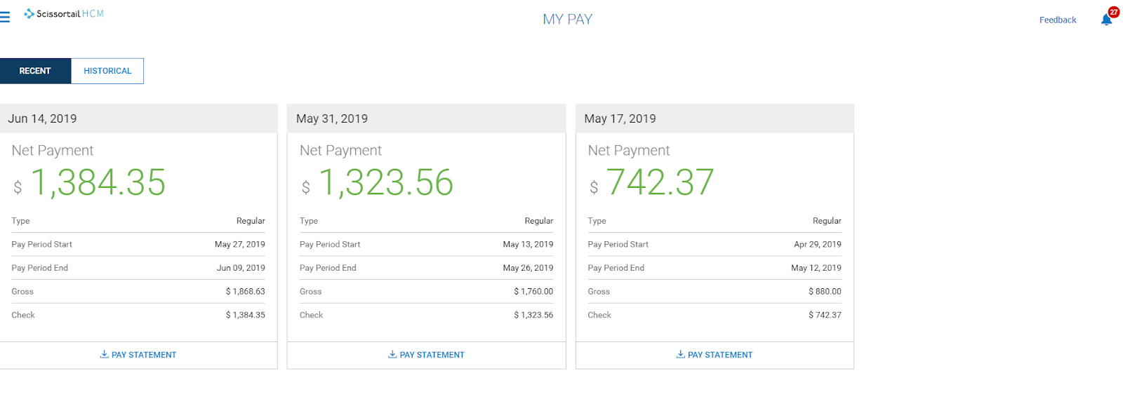 Kronos Employee Self Service Pay Dashboard