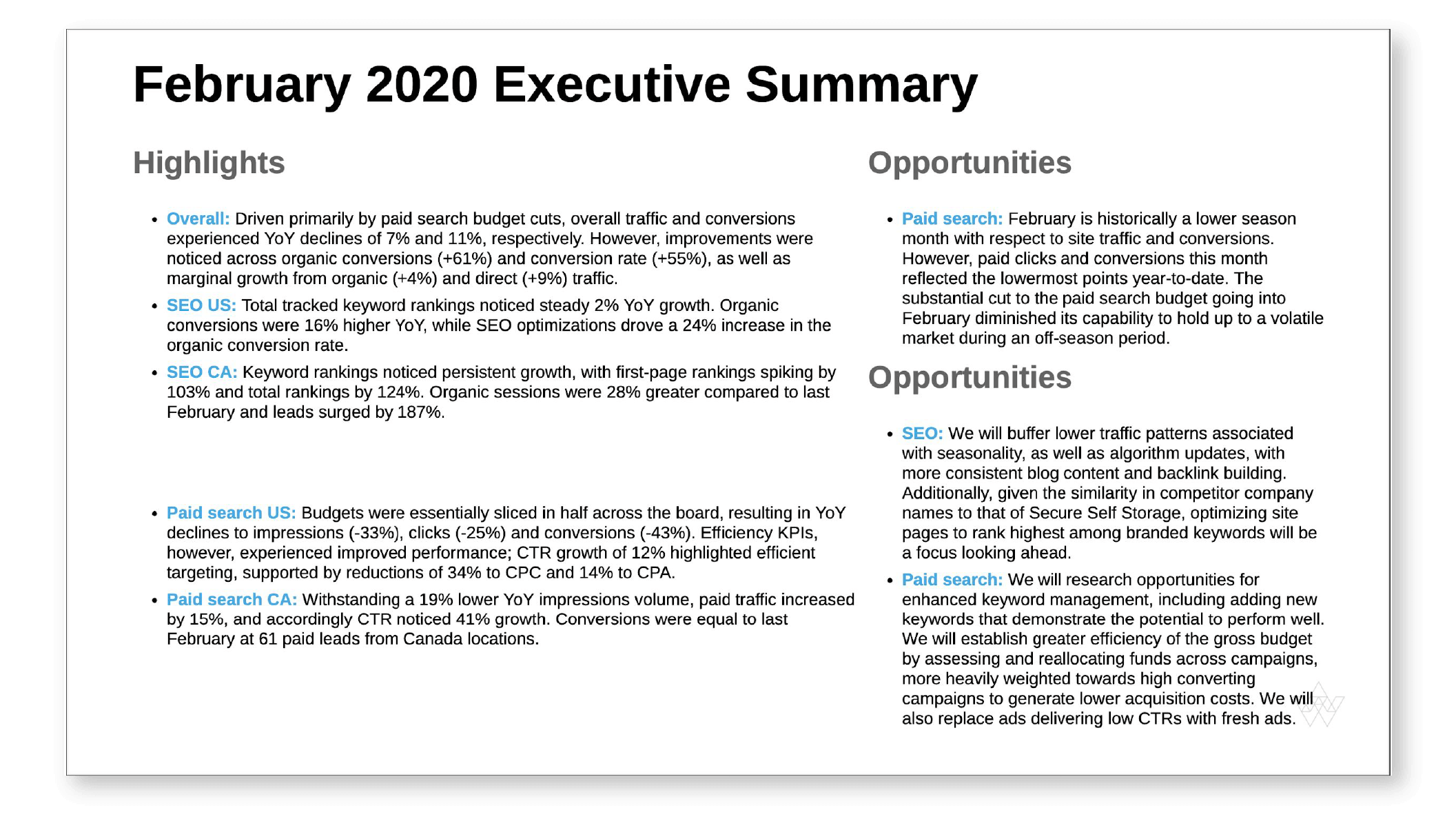 Executive Summary Slide Examples